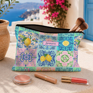 Pochette À Accessoires Carreau de Citron Azulejo Turquoise Sicilien Vibra