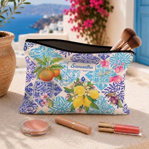 Pochette À Accessoires Carreaux d'azulejo floraux méditerranéens sicilien