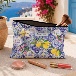 Pochette À Accessoires Carreaux de céramique de citrus méditerranéen bleu