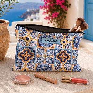 Pochette À Accessoires carreaux de céramique méditerranéens blancs bleus 
