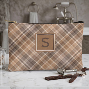 Pochette À Accessoires Carreaux Gingham Beige Brun Taupe Neutre Motif
