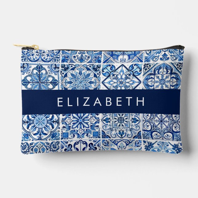 Pochette À Accessoires Carreaux méditerranéens, Portugais, Azulejo, Votre (Recto)