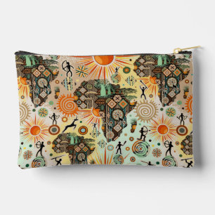 Pochette À Accessoires Carte de l'Afrique Éléments Tribal décoratifs Moti