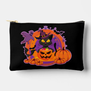 Pochette À Accessoires Chat D'Halloween Et Citrouilles