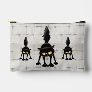 Pochette À Accessoires Chat noir de dessin animé drôle et féroce