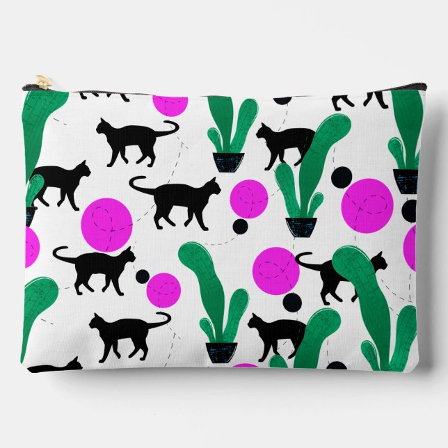 Pochette À Accessoires Chat noir et Motif de cactus tendance (Recto)