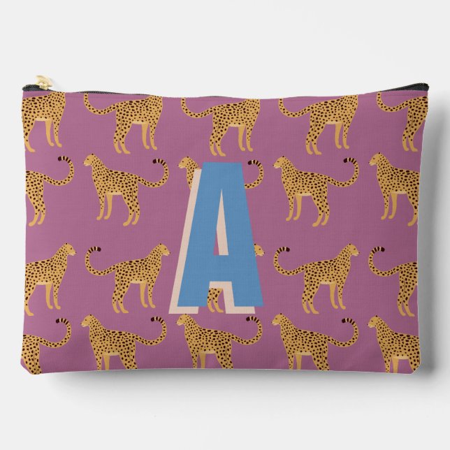 Pochette À Accessoires Cheetah, léopard rose monogrammé (Recto)