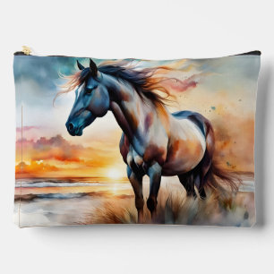 Pochette À Accessoires Cheval sauvage sur la dune de Grassy au coucher du