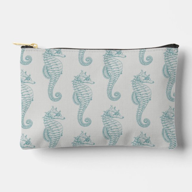Pochette À Accessoires Chevaux de mer tropicaux, Motif hippocampe - gris  (Recto)