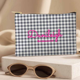 Pochette À Accessoires Chic Black + Hot Rose À damiers Bridesmaid