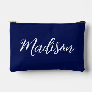 Pochette À Accessoires Chic Bleu Marine Nom Écriture Manuscrite Personnal
