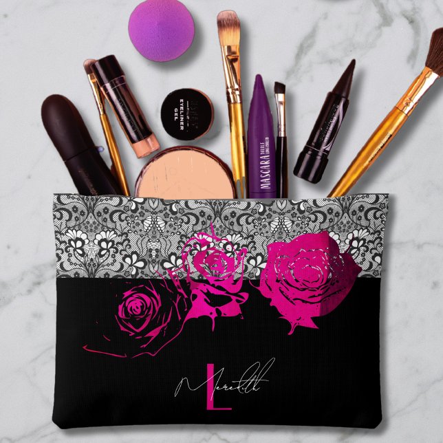 Pochette À Accessoires Chic dentelle & Roses Personnalisé (Créateur téléchargé)
