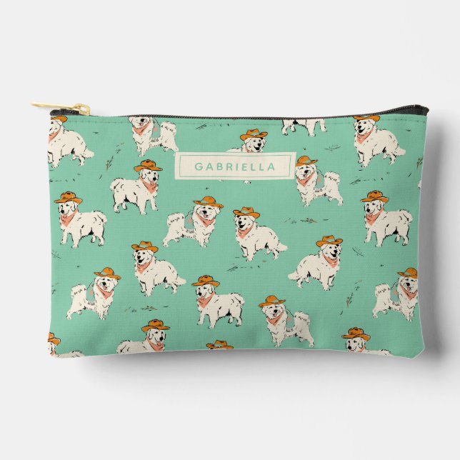 Pochette À Accessoires Chien de Cowboy Occidental Personnalisé Vert (Recto)