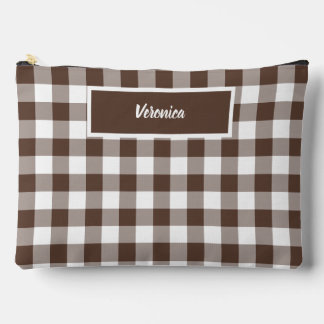 Pochette À Accessoires Chocolate Brown Plaid Gingham Personalized