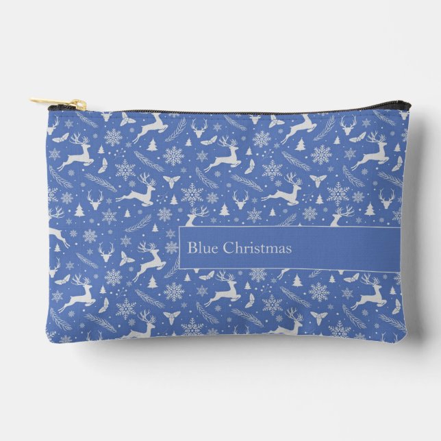Pochette À Accessoires Christmas Reindeer Pattern Blue with Text (Recto)