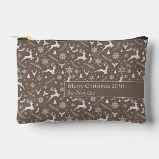 Pochette À Accessoires Christmas Reindeer Pattern Brown with Text