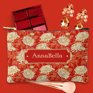 Pochette À Accessoires Chrysanthème rouge vif et crème