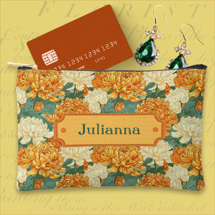Pochette À Accessoires Chrysanthèmes jaunes et crème vintage