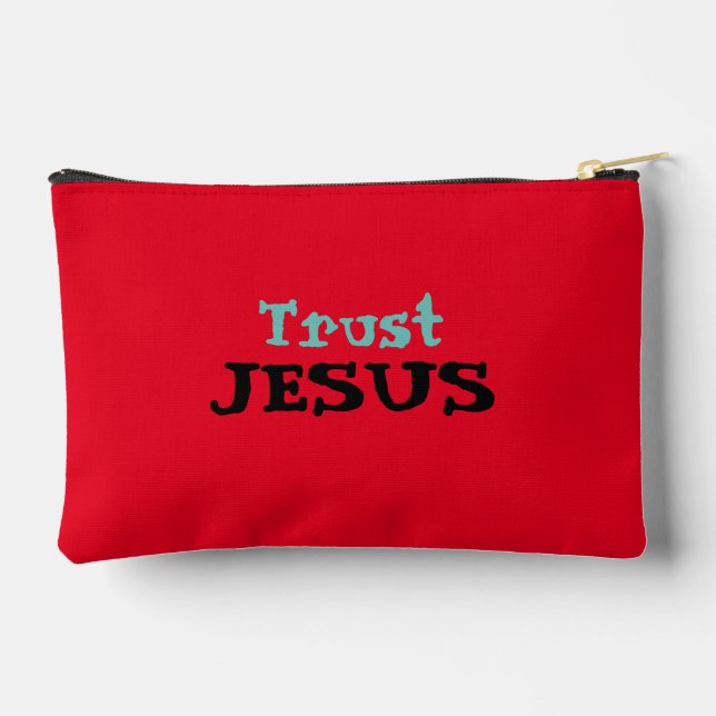 Pochette À Accessoires Citation de Christian "Trust Jesus" Floral sur Red (Verso)