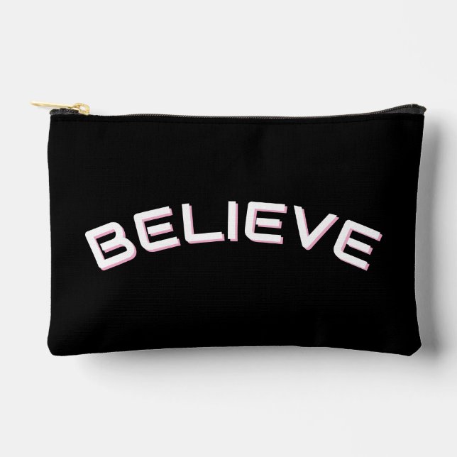 Pochette À Accessoires Citation inspirante «Croire» Nom personnalisé Noir (Recto)