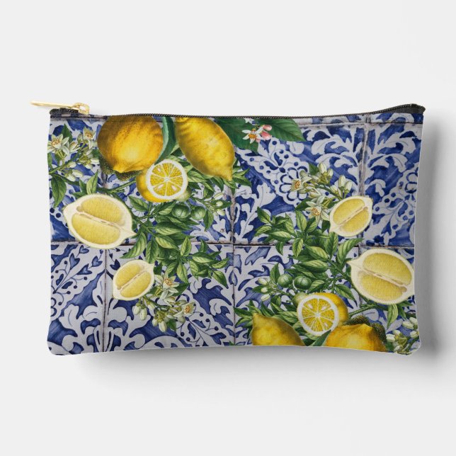 Pochette À Accessoires Citrons méditerranéens Carreaux portugais d'été (Recto)