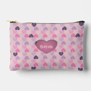 Pochette À Accessoires Coeurs rose et violet sur Arrière - plan rose