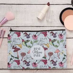 Pochette À Accessoires Colibri Fleurale Meilleure Maman Photo Bleu Clair