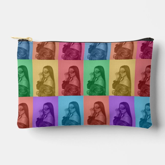 Pochette À Accessoires Coloré Retro Pop Art moderne Custom Photo Grid (Recto)