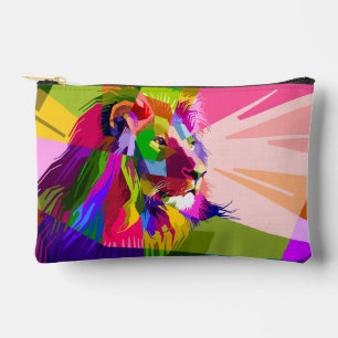Pochette À Accessoires Conception d'art pop prismatique coloré de lion