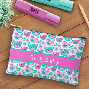 Pochette À Accessoires Coque crayon de nom d'aqua rose à motif ours en pe