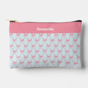 Pochette À Accessoires Coquette Bow rose Motif sur Blue Custom Name