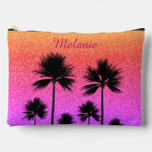 Pochette À Accessoires Coucher de soleil dégradé avec palmiers scintillan