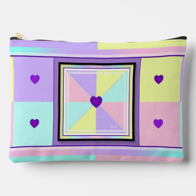 Pochette À Accessoires couleurs pastel & coeurs violets battre (Recto)