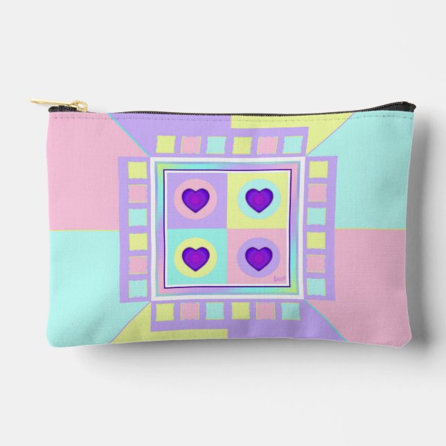 Pochette À Accessoires couleurs pastel & coeurs violets battre (Recto)