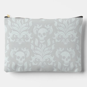 Pochette À Accessoires Crâne flamme Damas en blanc classique sur blanc