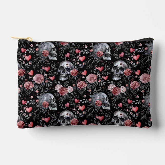 Pochette À Accessoires Crânes gothiques de cuisine avec Rose (Recto)