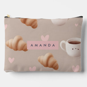Pochette À Accessoires Croissant et Motif café personnalisés