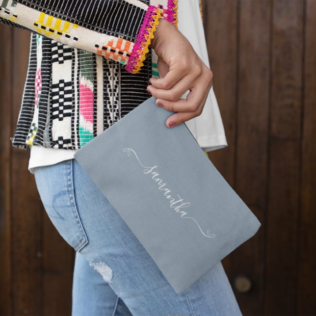 Pochette À Accessoires Cute Bow Signature Nom Dusty Blue (Cute Bow Signature Name Dusty Blue Accessory Pouch)