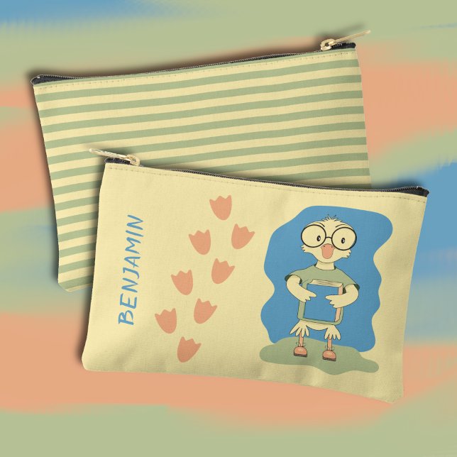 Pochette À Accessoires Cute Duck Nerd with Book Kid Yellow Pencil Pouch  (Cute nerdy duck with book kid yellow pencil pouch with name .)