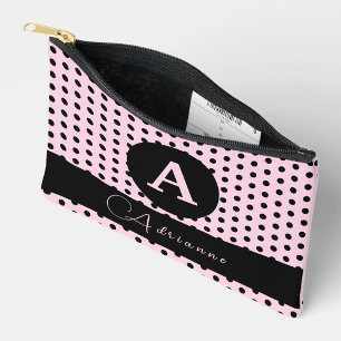 Pochette À Accessoires Cute Monogrammed Pois rose et noir