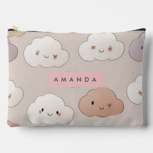 Pochette À Accessoires Cute personnalisée Kawaii Pastel Nuages souriants