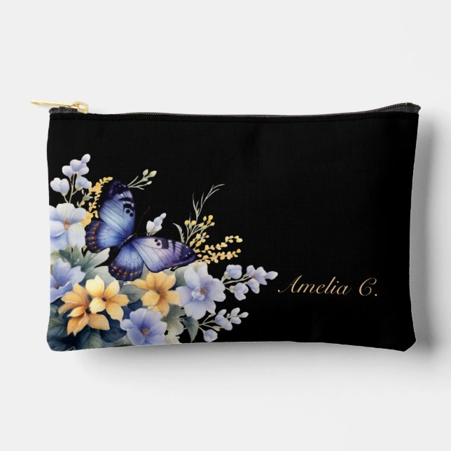 Pochette À Accessoires Cute Personnaliser Papillon & Fleur sauvage (Recto)