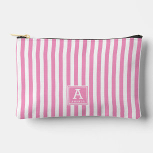Pochette À Accessoires Cute Rose Chaud Pink Stripes Initiales Monogrammes
