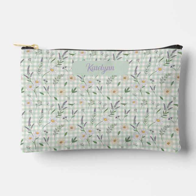 Pochette À Accessoires Daisy Lavender Gingham Floral Bridal Gift  (Recto)