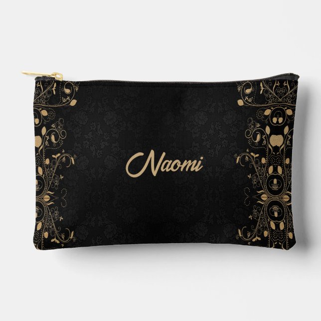 Pochette À Accessoires Damas florales noir et or (Recto)