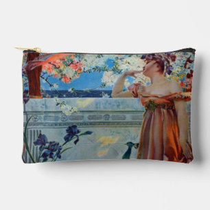 Pochette À Accessoires Dame et paon Art nouveau
