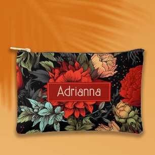 Pochette À Accessoires Dark Academia Maximalist Red Dahlia Floral