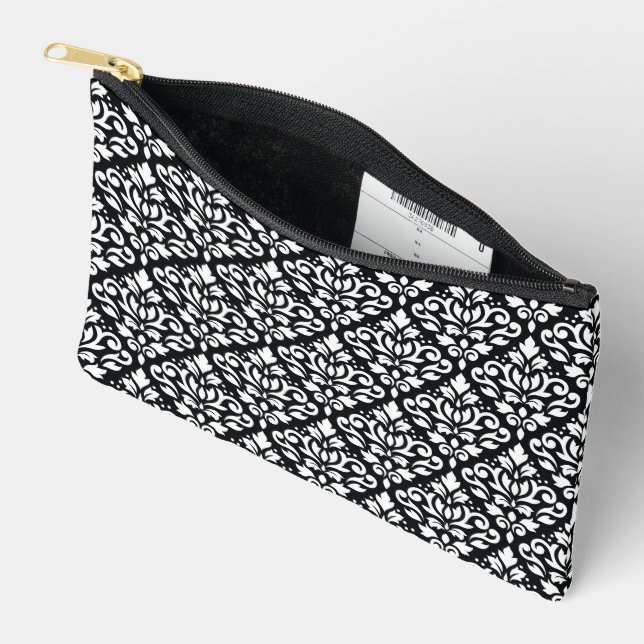 Pochette À Accessoires Défiler le motif Damas blanc sur le noir (Ouvrir)