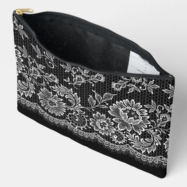Pochette À Accessoires Dentelle blanche en noir (Ouvrir)