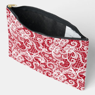 Pochette À Accessoires Dentelle blanche sur rouge